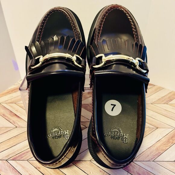 Dr Martens Adrian Snaffle Cherry Red Arcadia Leather Loafers M6 W 7 Kiltie Gold - Picture 4 of 8